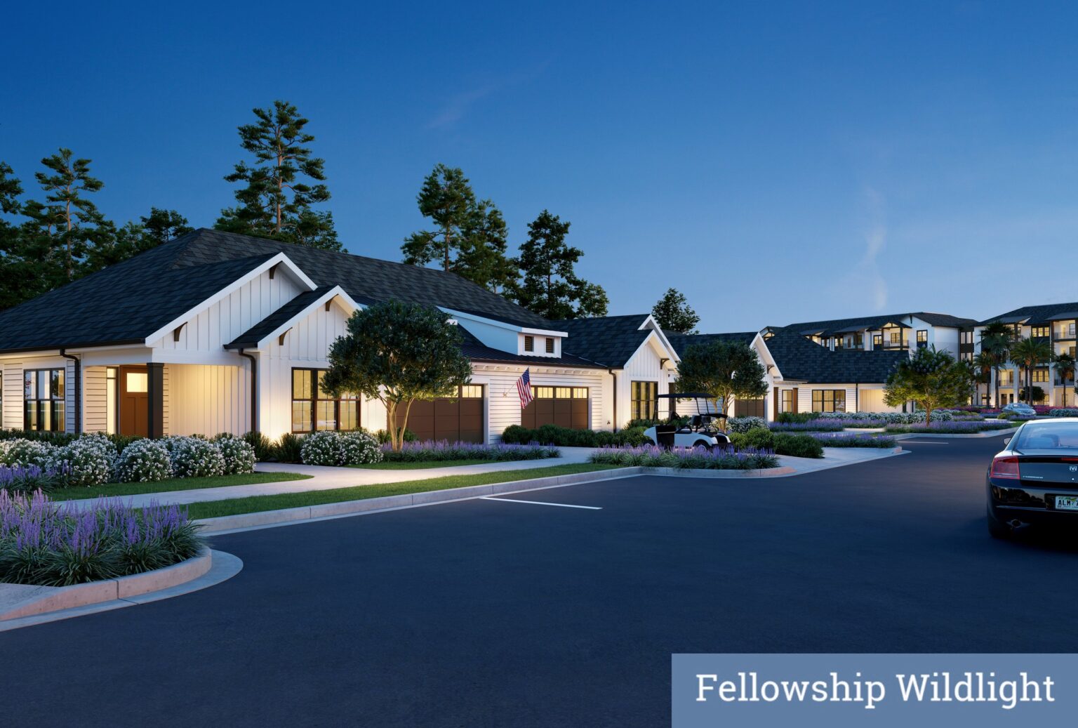Fellowship Wildlight cottages at dusk, Yulee, Florida
